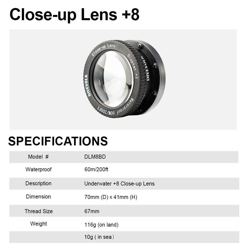 DiveVolk Underwater +8 Macro Close-up Lens for Seatouch 4 Max Housing – 67mm Optical Wet Lens - Image 2