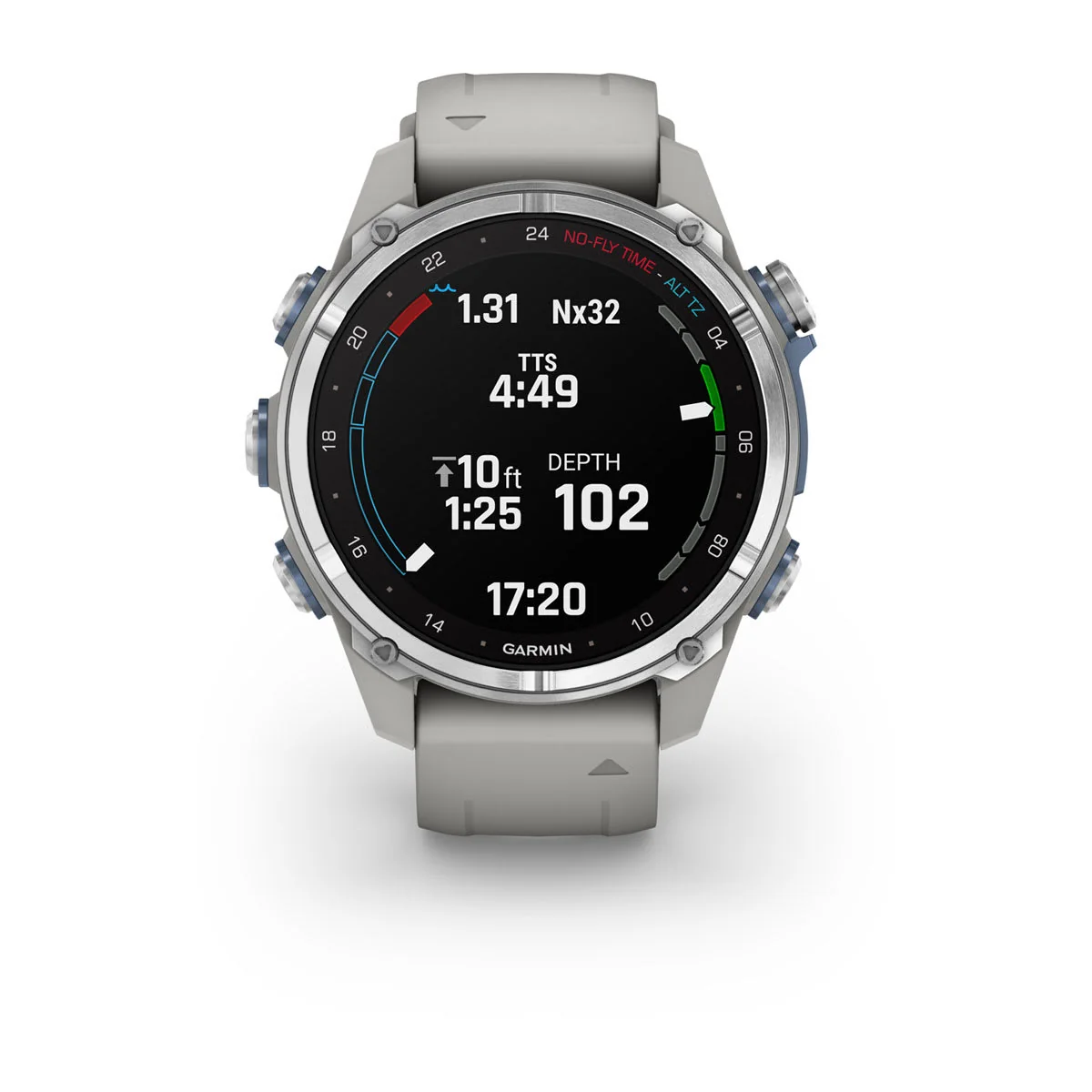 Garmin Descent Mk3 – 43 mm, Stainless Steel with Fog Gray Silicone Band - Image 2
