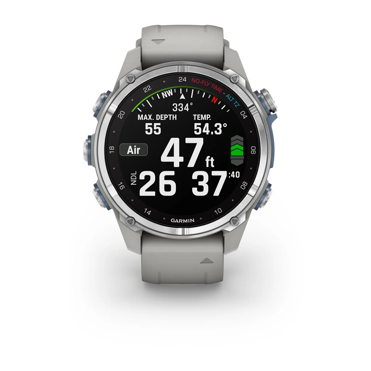 Garmin Descent Mk3 – 43 mm, Stainless Steel with Fog Gray Silicone Band - Image 4