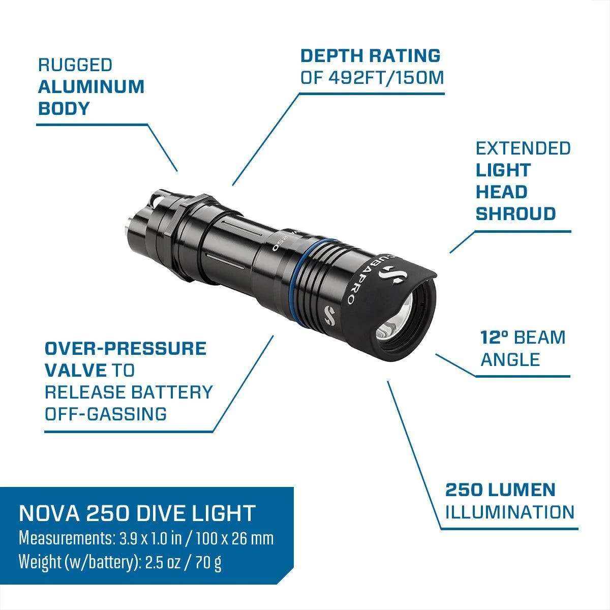 Scubapro Novalight 250 Three-Mode Mini Torch Dive Light - Image 2