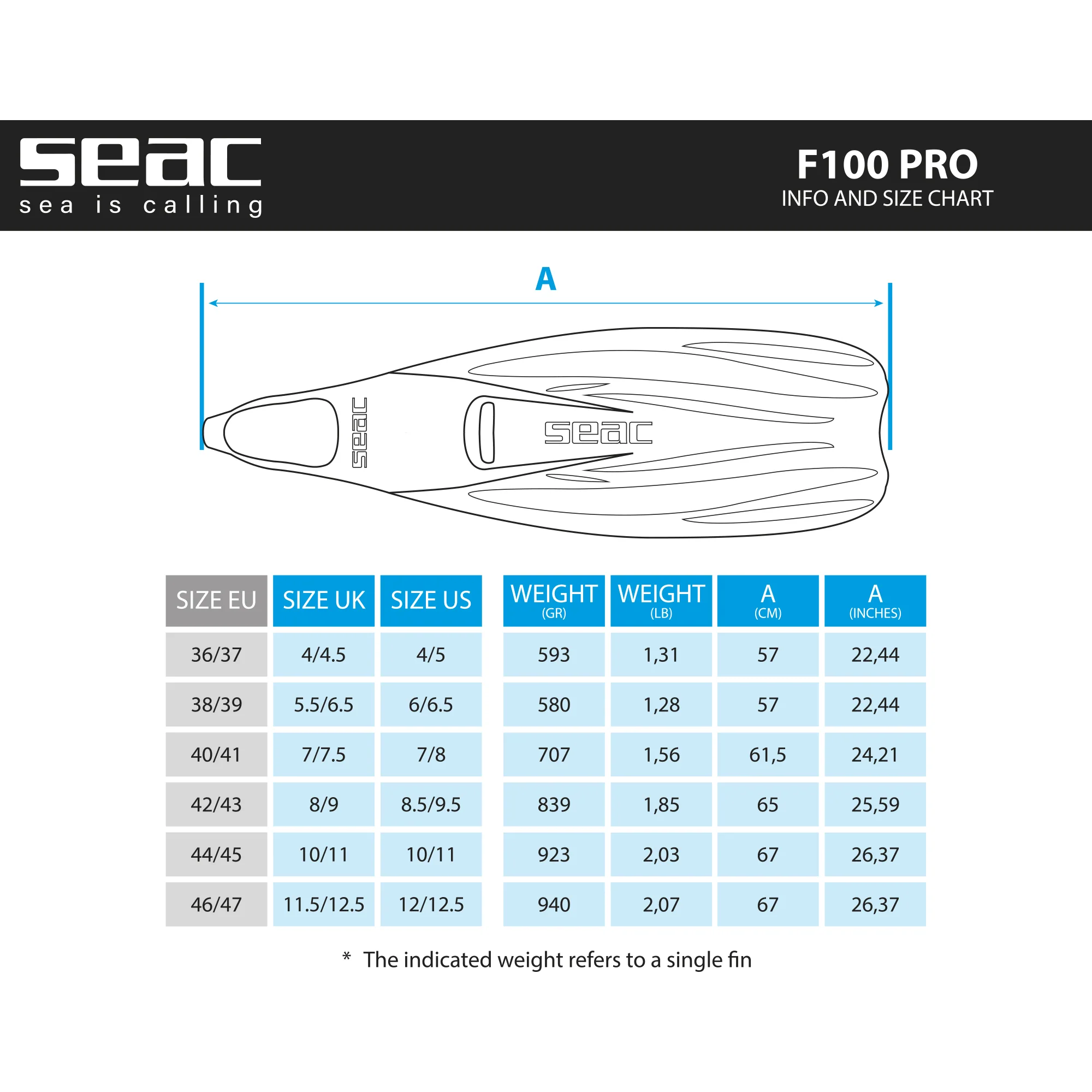 Seac F-100 Pro Underwater Full Foot Fin - Image 24
