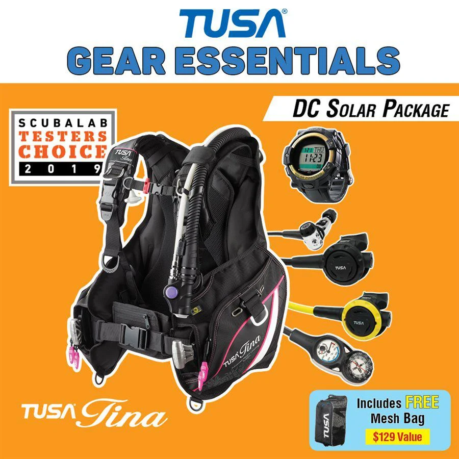 Tusa Tina Female Pink BCD Special with DC Solar Link Watch Scuba Diving Package