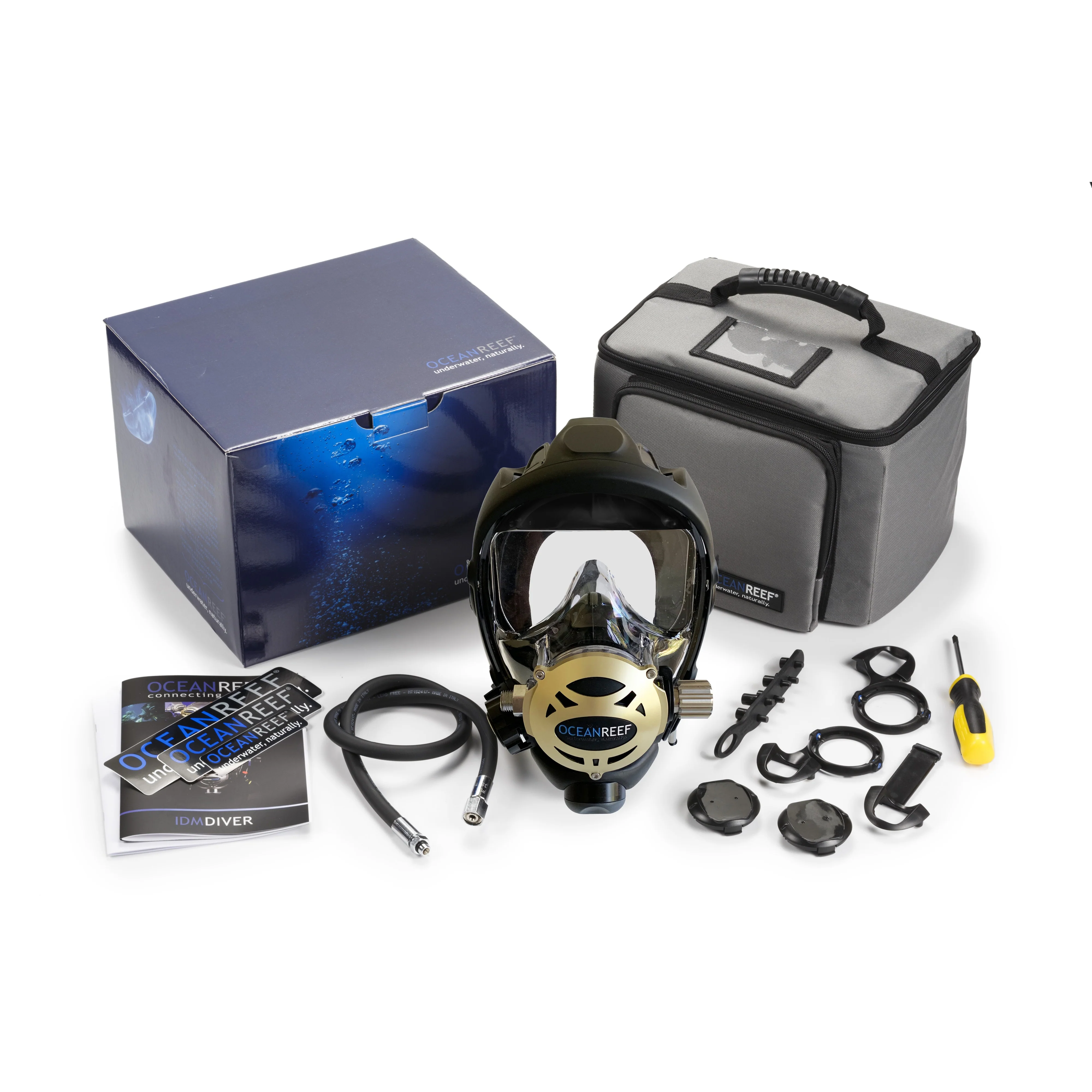 Used Ocean Reef Predator Extender-Diving Full Face Mask with INT 2nd Stage, Surface Air Valve & Hose-New SS Adj Knob - Image 4