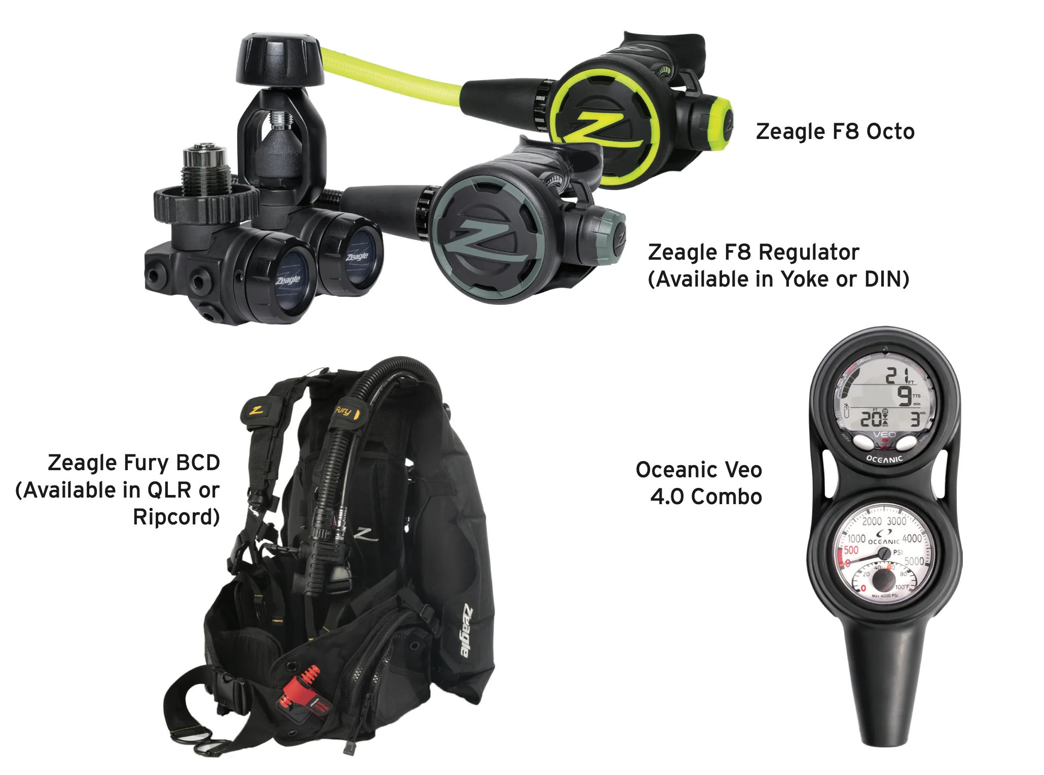 Zeagle Performance Package - Fury BCD, F8 Regulator & Octo, Oceanic Veo 4.0 Combo - Image 3