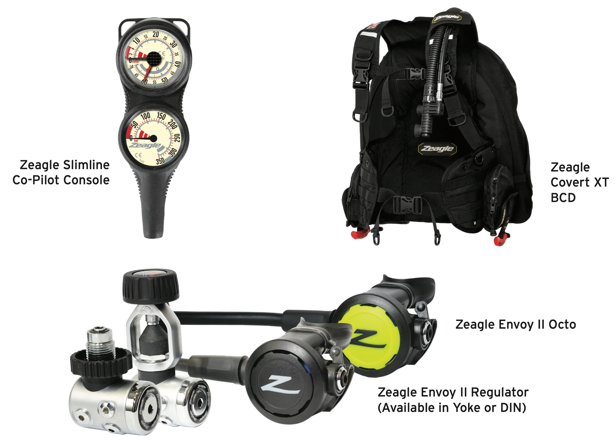 Zeagle Travel Package - Covert XT BCD, Envoy II Regulator & Octo, Slimline Co-Pilot Console - Image 2